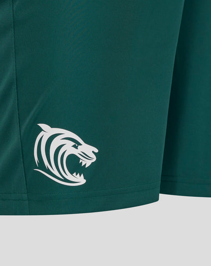 Leicester Tigers training shorts Botanical green with a white tiger logo at the hem