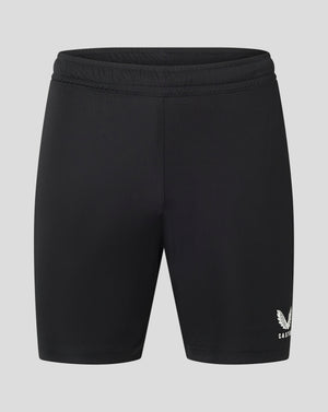 Close up of black Mens Match Short waistband with elastic and drawcord channel and heat sealed Castore logo