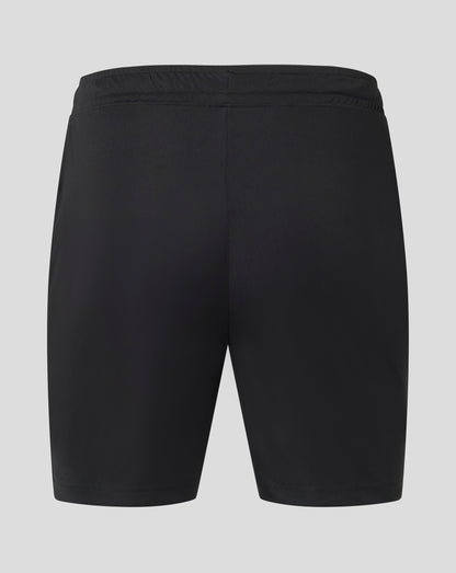 Back view of black Mens Match Short showing elastic waistband and small white Castore logo at the hem