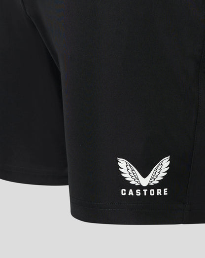 Rear view of black Mens Match Short focusing on waistband stitching and fabric texture
