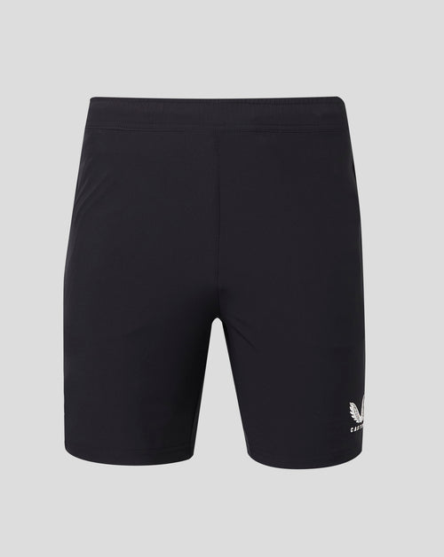 Back view of black Mens Woven Training Short showing waistband seam and center back panel