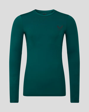 Teal green Baselayer long sleeve top with self fabric crew neck collar underarm and side panels and Castore logo