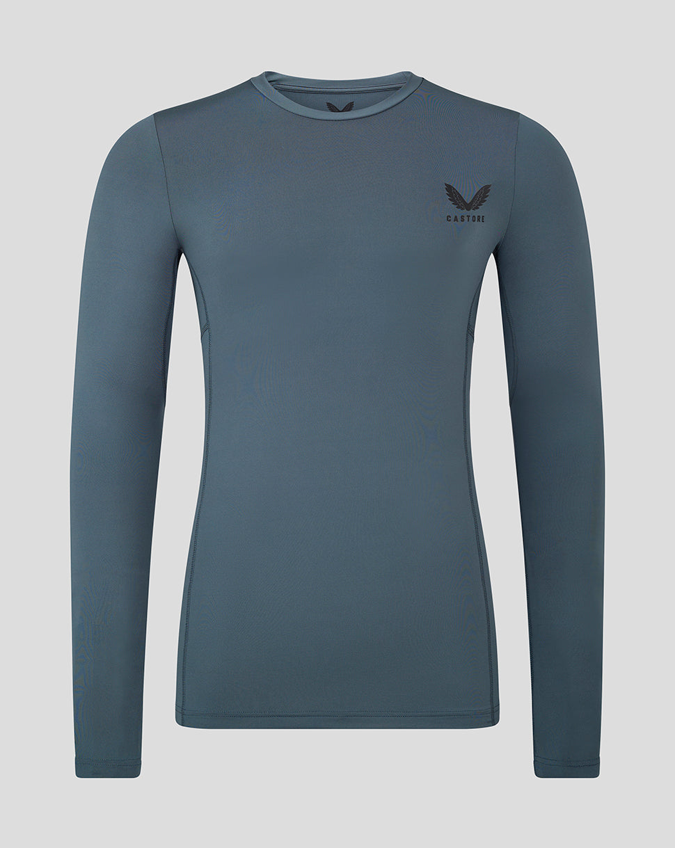 Dark slate Baselayer long sleeve top with crew neck and small Castore logo on chest.