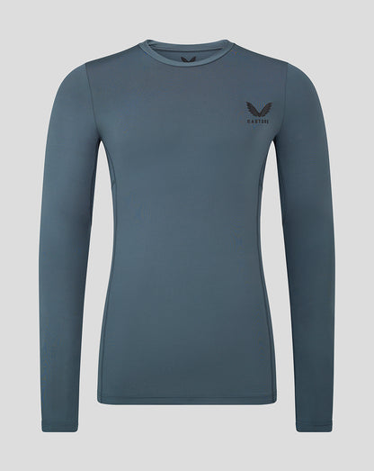 Dark slate Baselayer long sleeve top with crew neck and small Castore logo on chest.