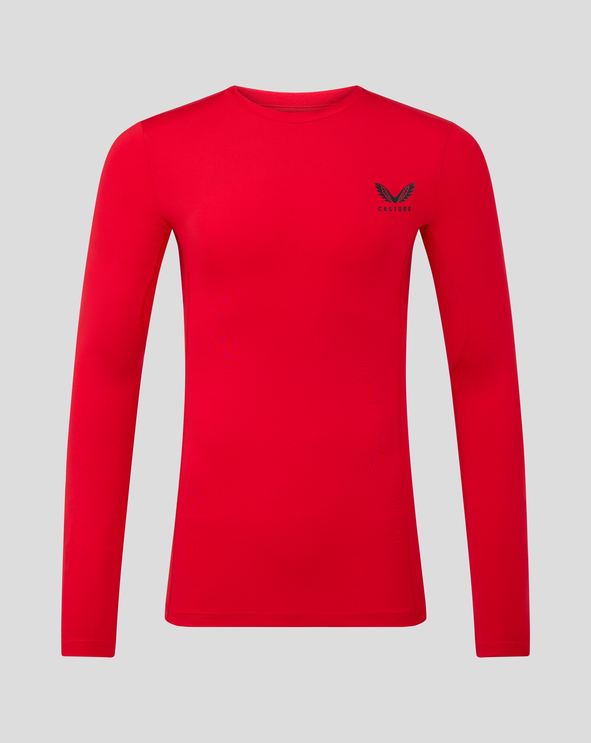 Red Baselayer long sleeve top with crew neck and underarm panels and Castore logo on chest