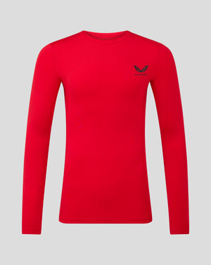 Red Baselayer long sleeve top with crew neck and underarm panels and Castore logo on chest