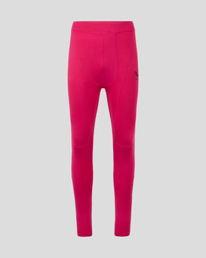 Back view of Beetroot purple mens baselayer legging with curved seam panels and Castore logo at right hip