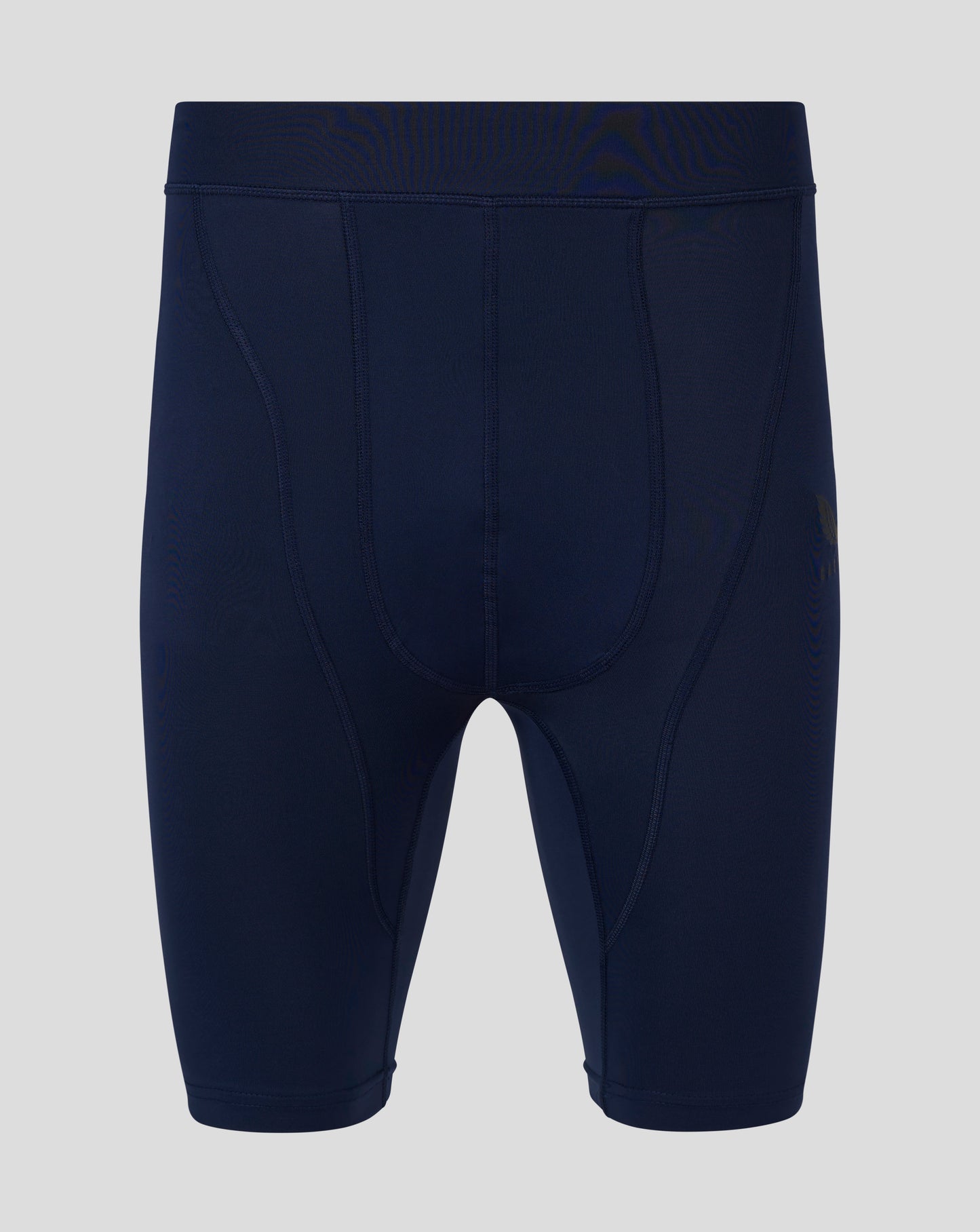 Back view of navy Baselayer leggings with self fabric waistband and panel seams