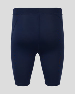 Back view of navy Peacoat Mens Baselayer Legging showing folded waistband and panel seams