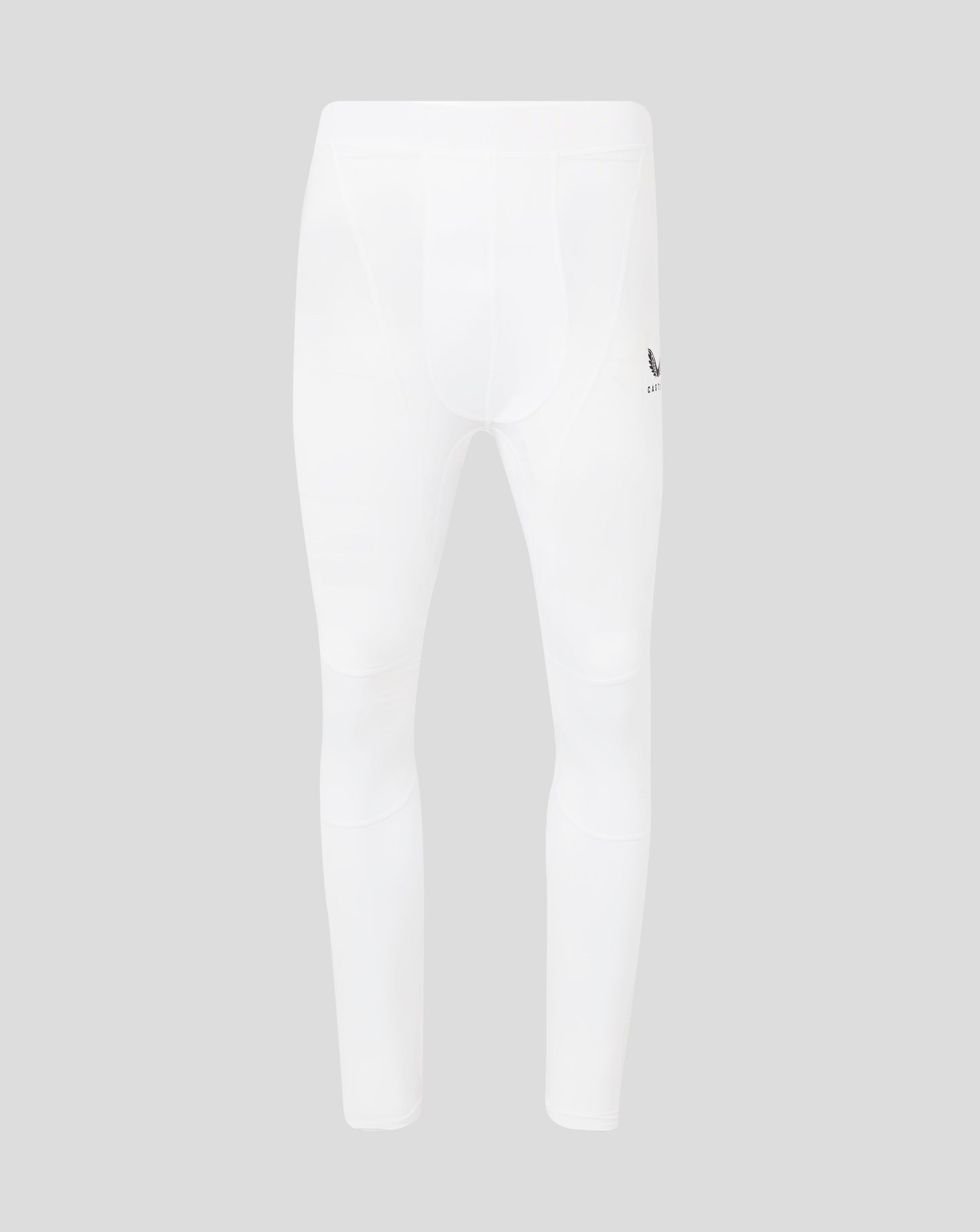 Brilliant white mens Baselayer Legging with folded waistband and Castore logo at the hip