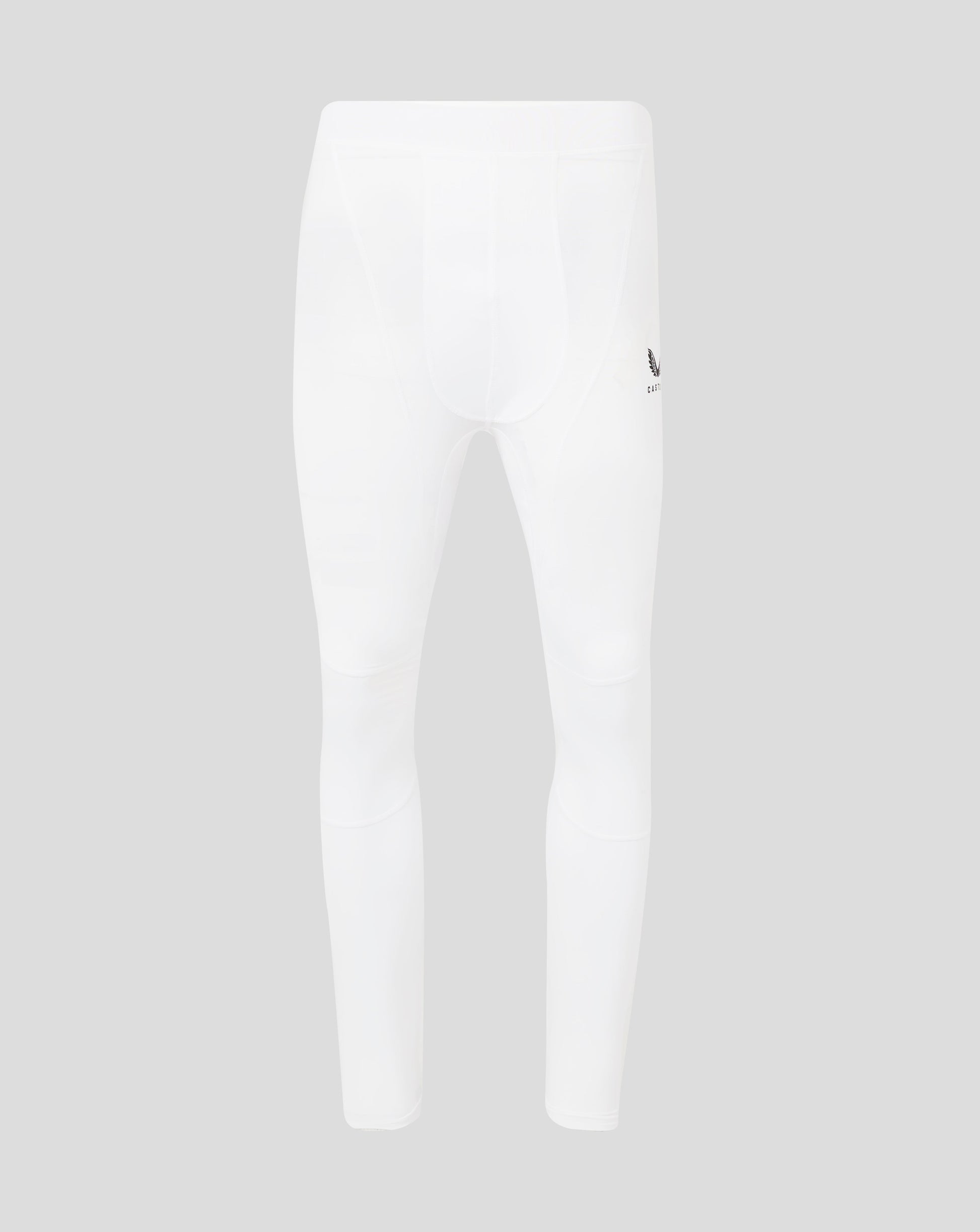 Brilliant white mens Baselayer Legging with folded waistband and Castore logo at the hip