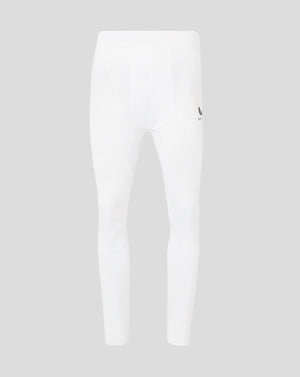Brilliant white mens Baselayer Legging with folded waistband and Castore logo at the hip