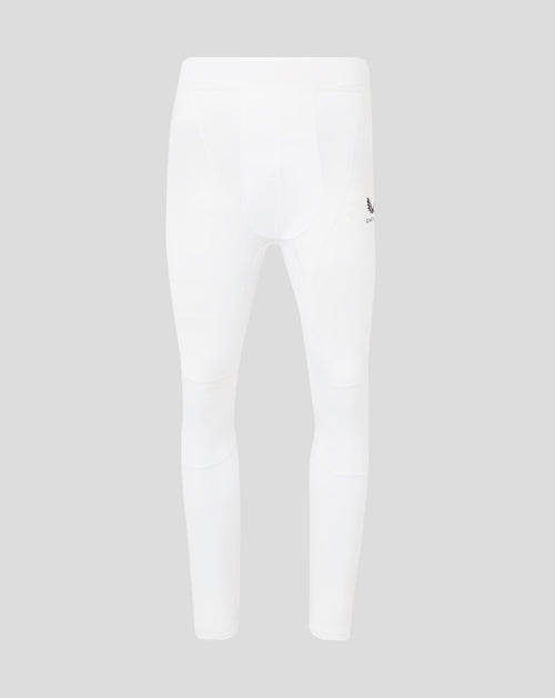 Brilliant white mens Baselayer Legging with folded waistband and Castore logo at the hip