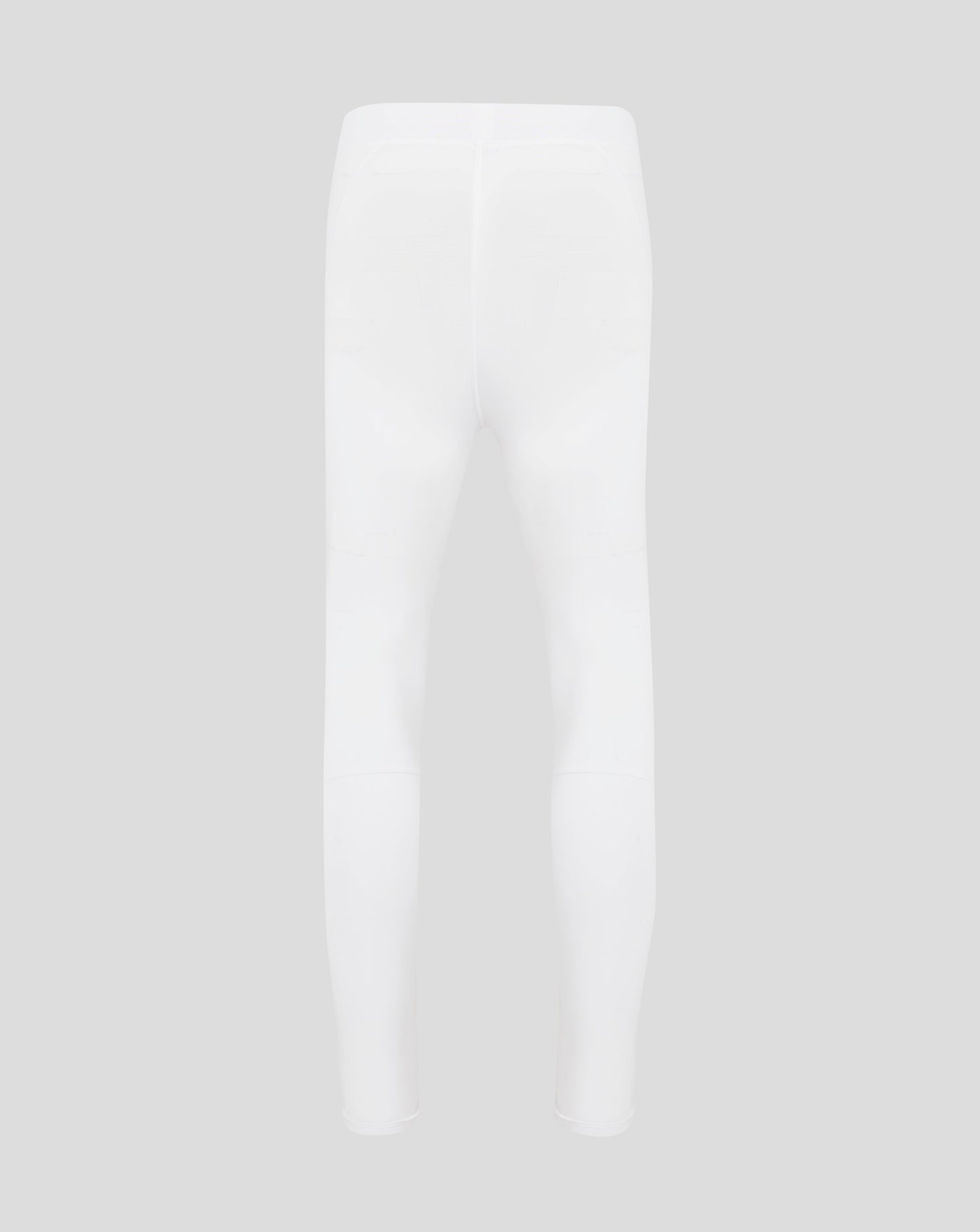 Back view of white mens Baselayer Legging showing curved panel seams and smooth finish