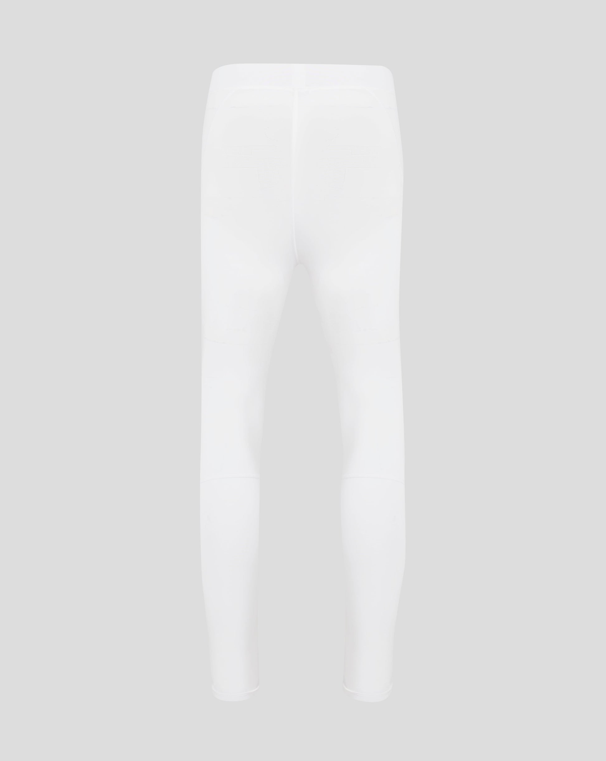 Back view of white mens Baselayer Legging showing curved panel seams and smooth finish