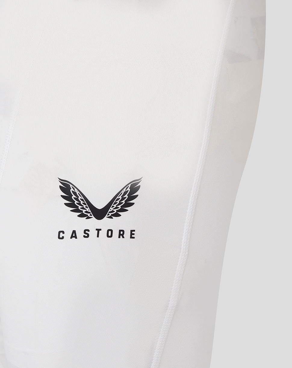 White mens baselayer legging with Castore logo on the thigh