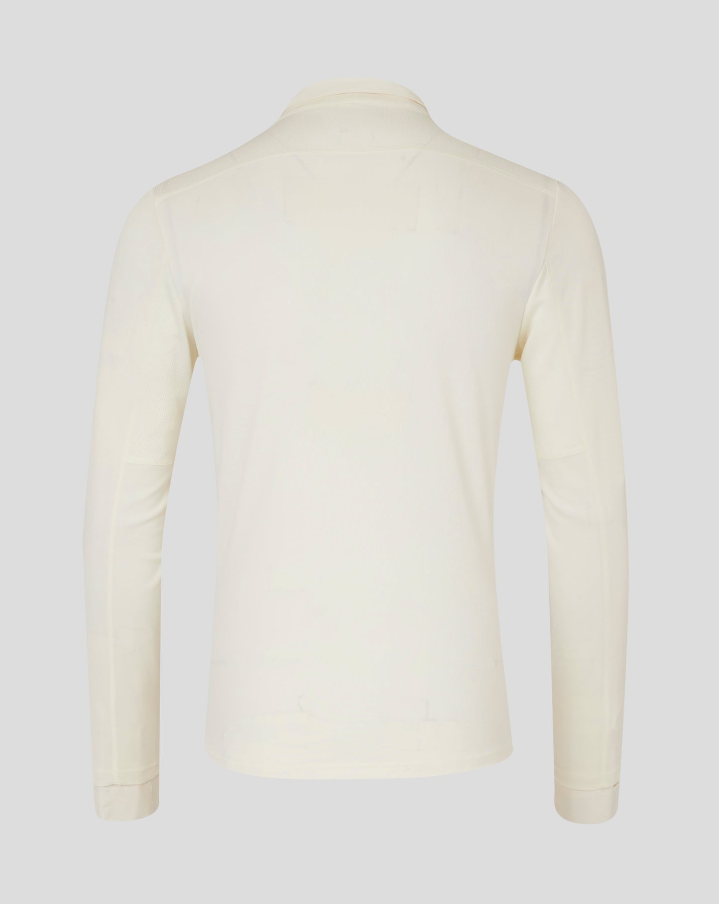 Back view of Cannoli Cream men's long sleeve cricket shirt showing collar and shoulder seam detail