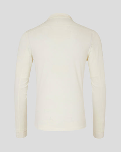 Back view of Cannoli Cream men's long sleeve cricket shirt showing collar and shoulder seam detail