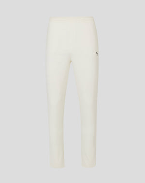 Cream cricket trousers with elastic waistband mesh panels and Castore logo on thigh
