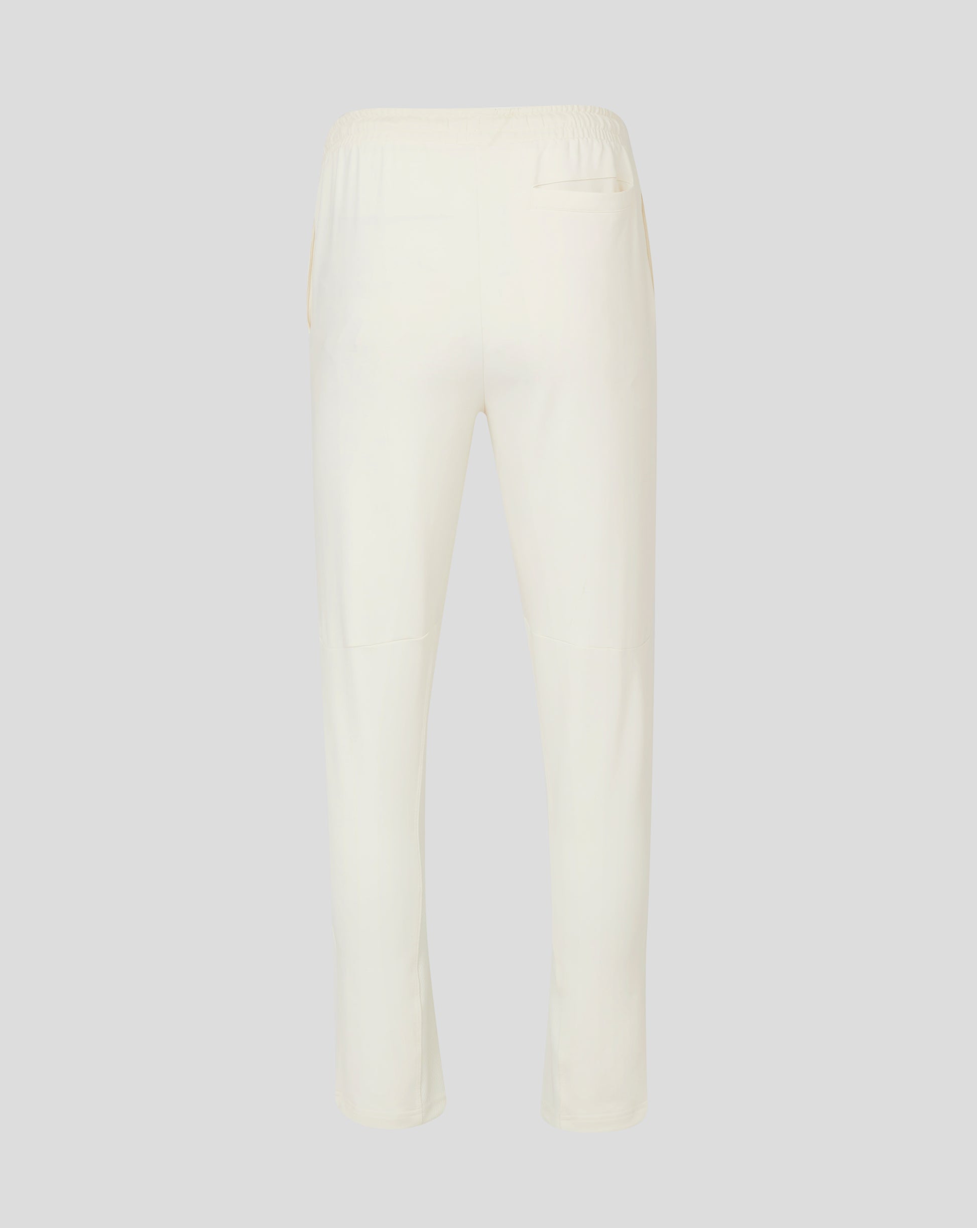 Back view of Cannoli Cream junior cricket trousers showing elastic waistband and rear pocket