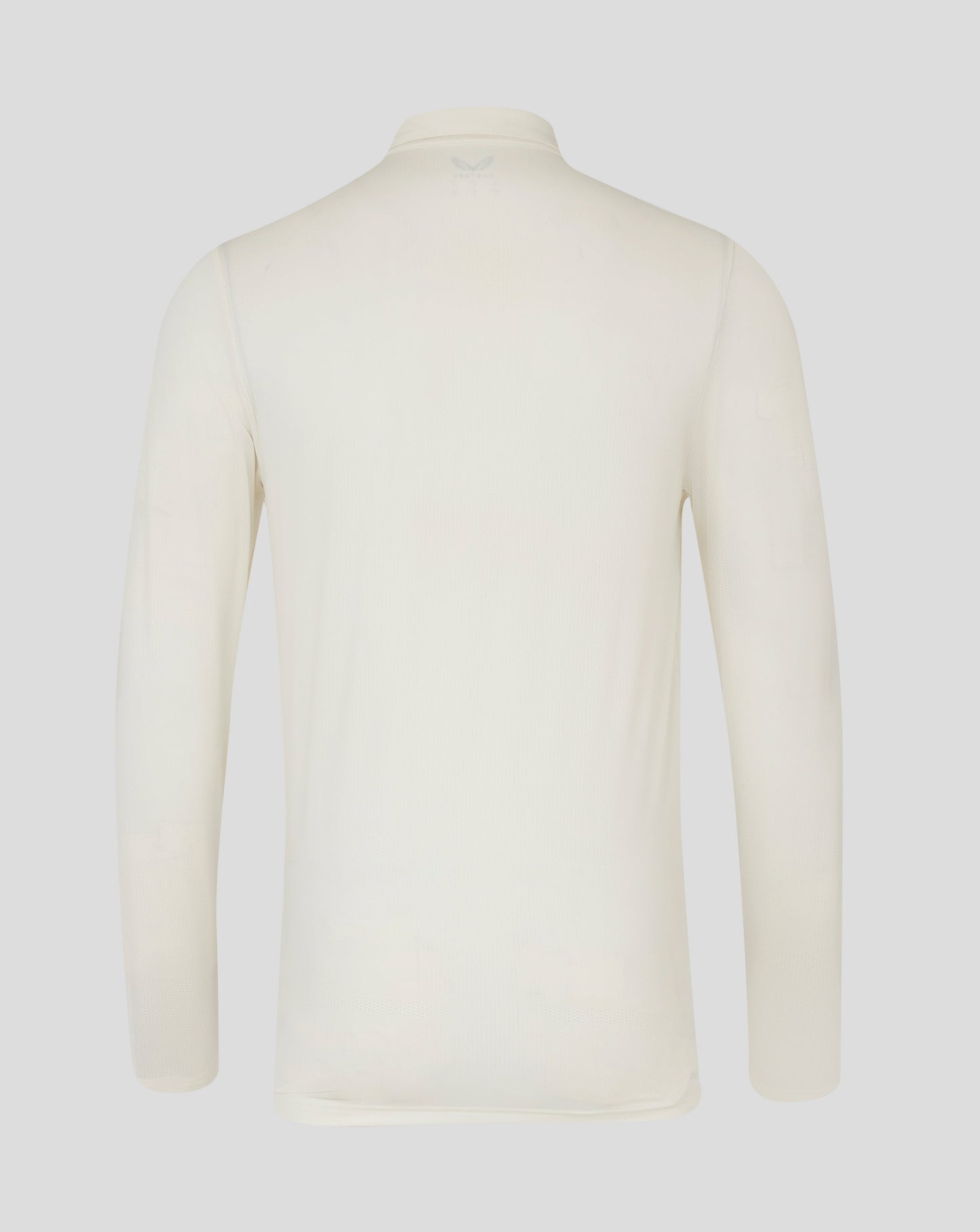 Back view of Cannoli Cream cricket long sleeve tech shirt with subtle Castore logo at the neck area