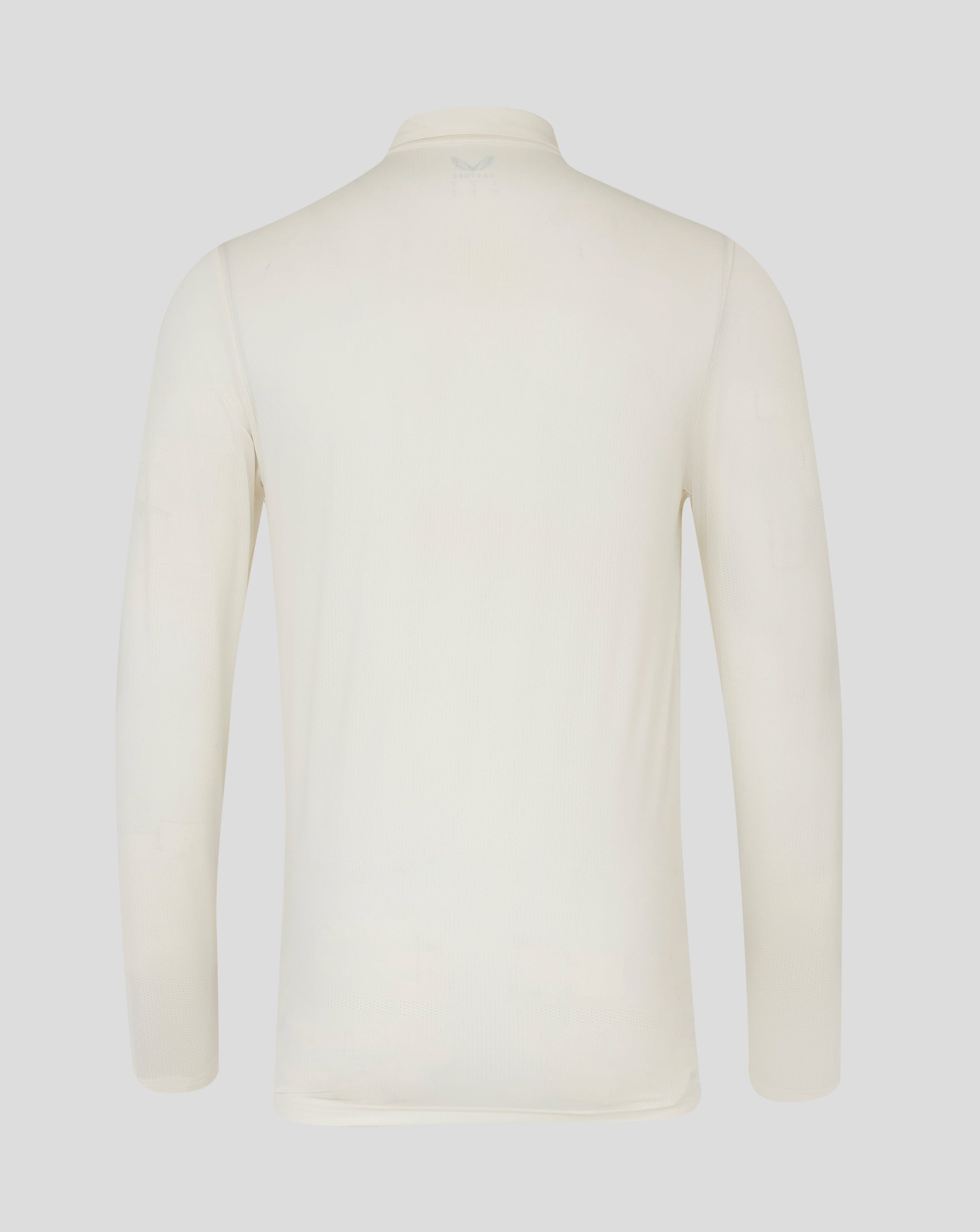 Back view of Cannoli Cream cricket long sleeve tech shirt with subtle Castore logo at the neck area