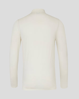 Back view of Cannoli Cream cricket long sleeve tech shirt with subtle Castore logo at the neck area