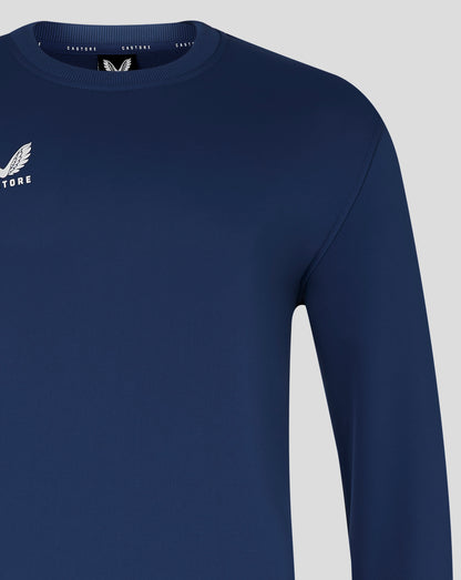 Mens Brushback Sweatshirt in navy with white Castore wing logo on the left chest.