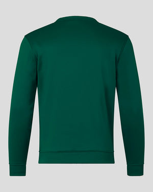 Back view of green Mens Brushback Sweatshirt Botanical Garden showing ribbed cuffs and hem