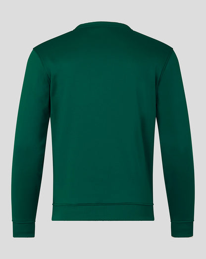 Back view of green Mens Brushback Sweatshirt Botanical Garden showing ribbed cuffs and hem