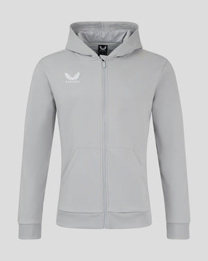 Light gray Castore hoodie with full zip and hood, logo on left chest.