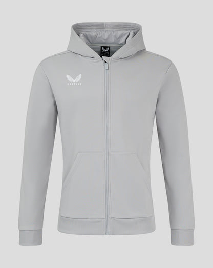 Light gray Castore hoodie with full zip and hood, logo on left chest.