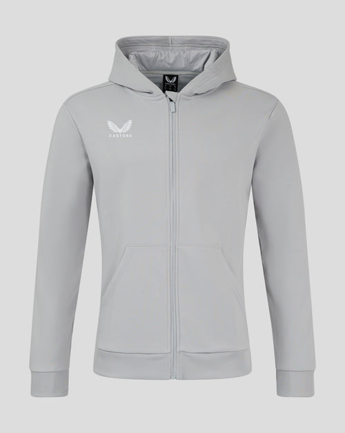 Light gray Castore hoodie with full zip and hood, logo on left chest.