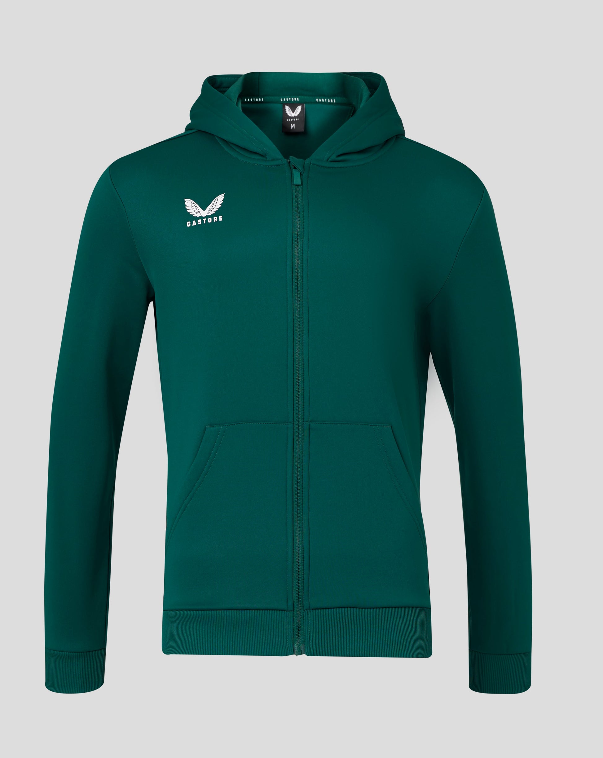Teal green men's full zip hoodie with Castore logo on the left chest