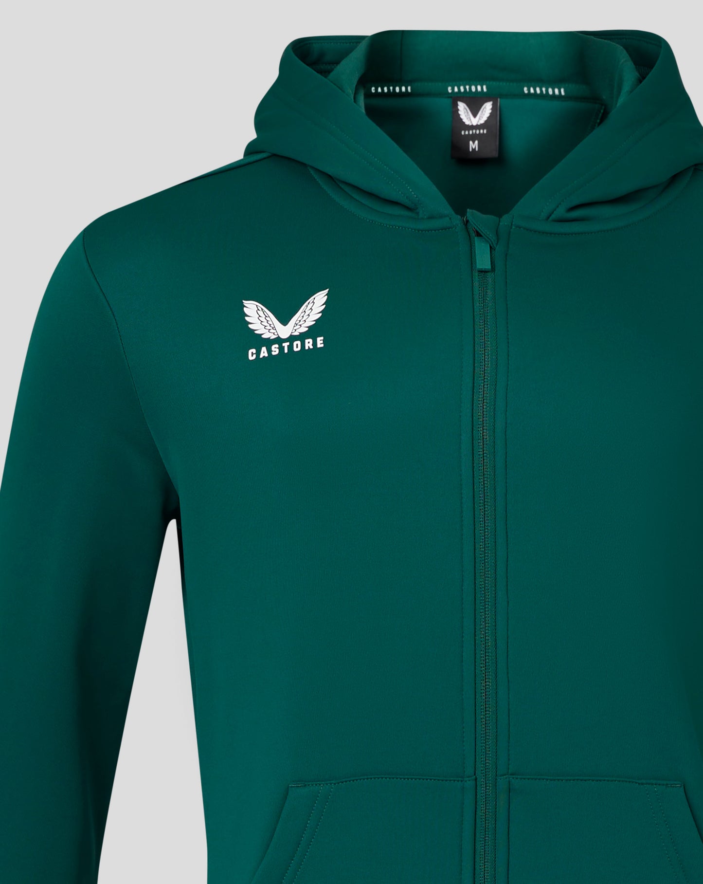 Teal full zip hoodie from Botanical Garden with white Castore wing logo on the chest