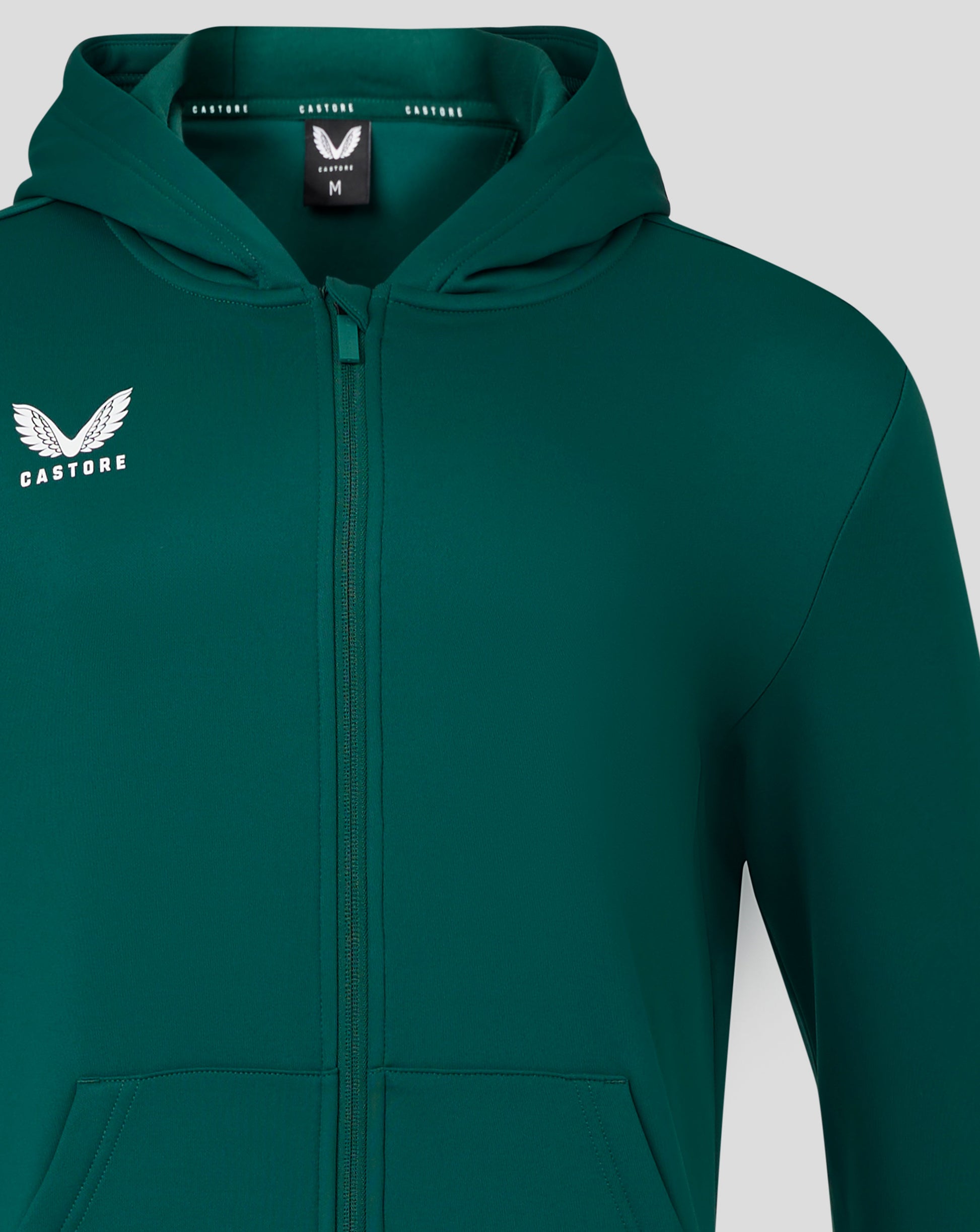 Teal Botanical Garden hoodie with chest Castore logo and visible front zipper