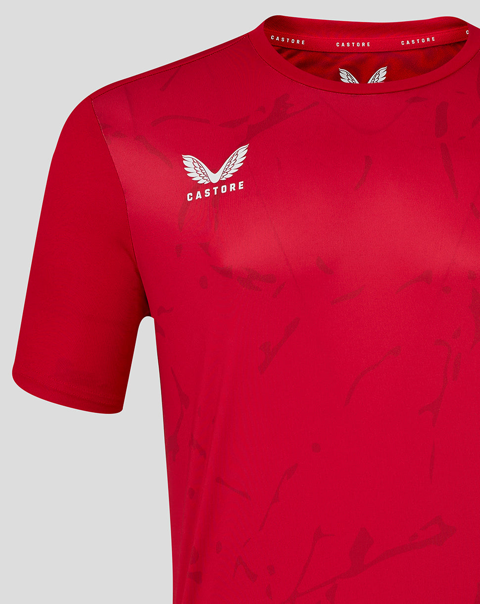 True Red marble print men's short sleeve T shirt with white Castore logo on chest