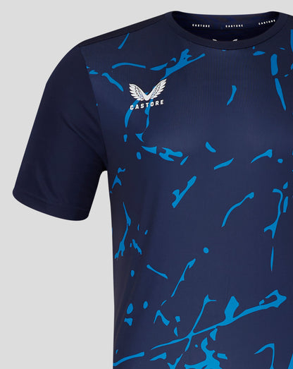 Navy Peacoat Marble Performance Tee with blue splash print and white Castore wing logo on chest