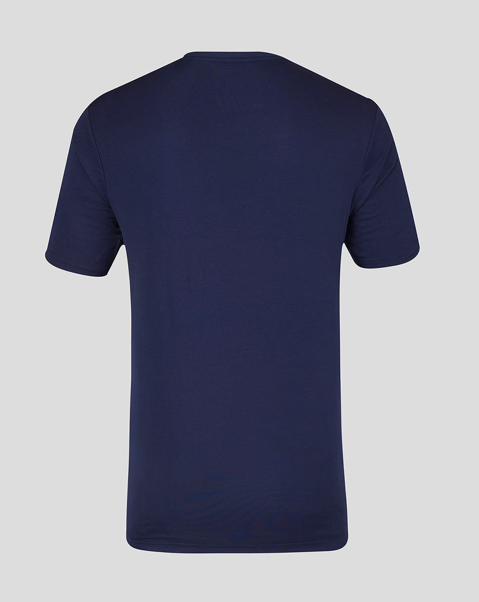 Back view of peacoat navy short sleeve T shirt with no visible print
