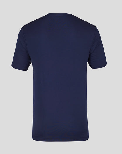 Back view of peacoat navy short sleeve T shirt with no visible print