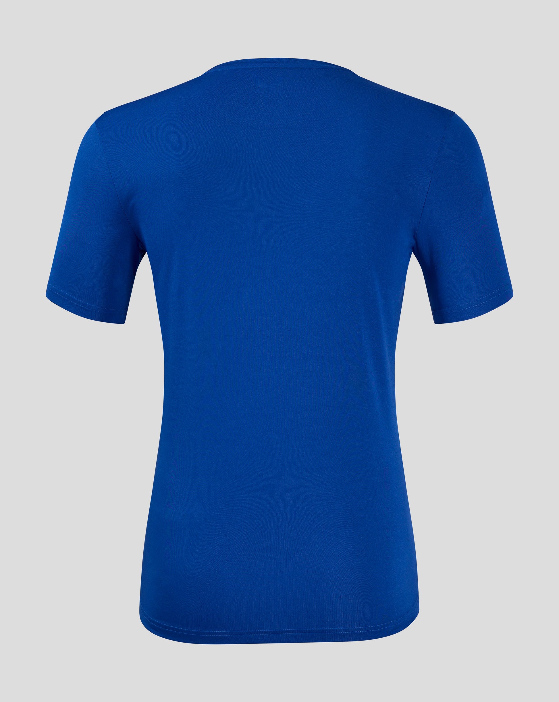 Back view of blue Marble Performance Tee with plain back panel and subtle neck stitching