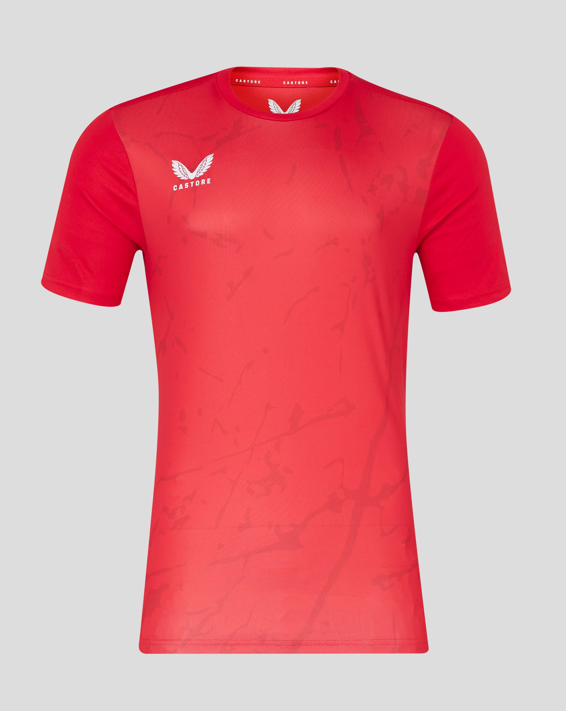 Mens Marble Performance Tee True Red crew neck with small chest Castore logo