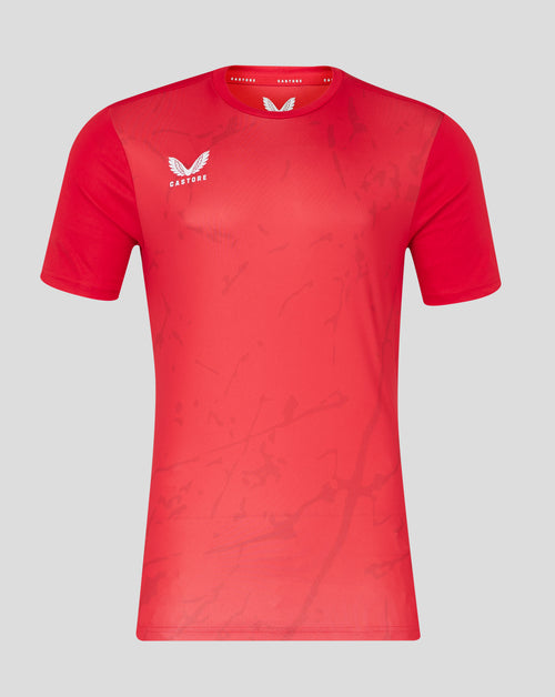 Mens Marble Performance Tee True Red crew neck with small chest Castore logo