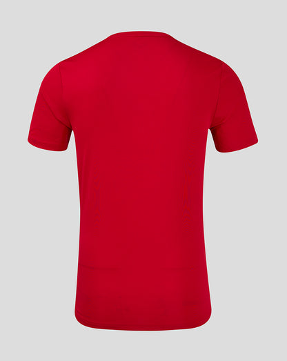 Back view of bright red ss Linear Printed Training Tee 5 showing a plain red back