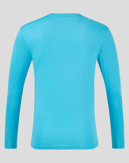 Back view of a bright aqua long sleeve training T shirt Aquarius