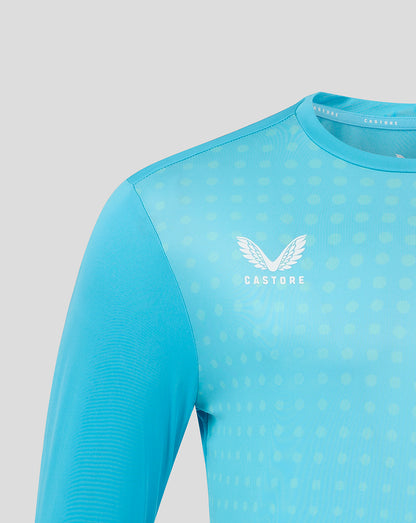 Aquamarine long sleeve training T shirt with a subtle dot pattern and white Castore logo on the chest.