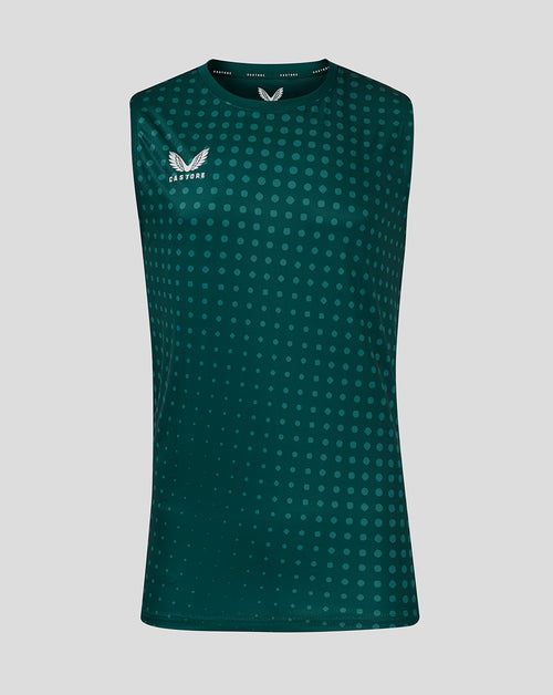 Dots printed mens singlet in Botanical Garden Bayberry with teal polka dot pattern and Castore logo on chest