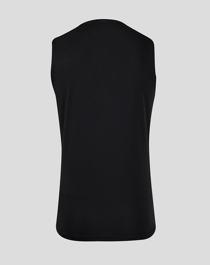 Back view of Geometric Printed Mens Singlet in black with smooth fabric and rounded hem
