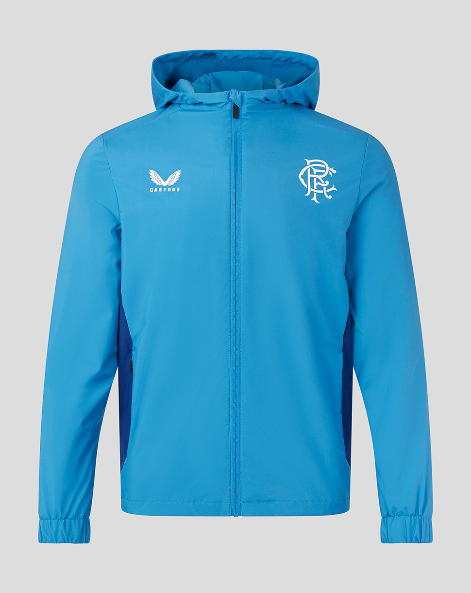 Front view of blue 23/24 Lightweight Training Jacket with club crest on left chest and 32Red across the front