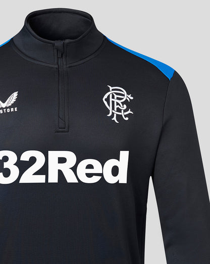 Back view of black and blue matchday training fleece with bright blue shoulder panels